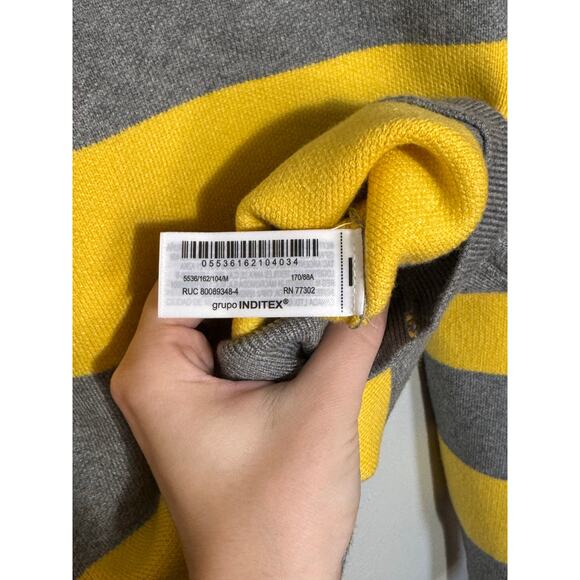 Women's Size M Zara Striped Yellow and Gray Striped Collared Long Sleeve Sweater - Picture 8 of 8